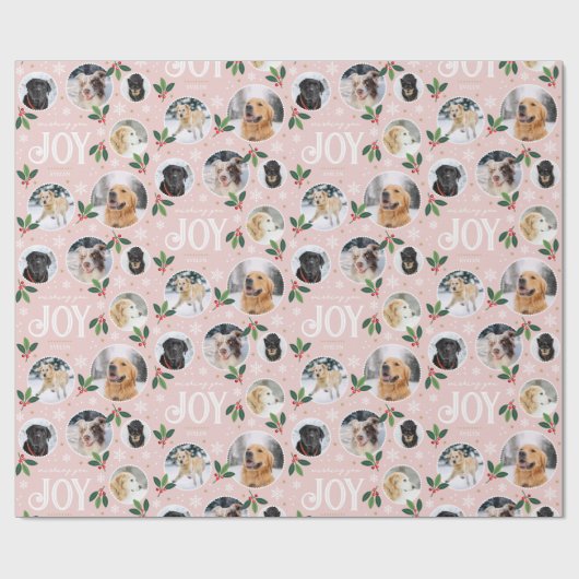 Christmas Joy Snowflake Schattigee Fotocollage Roz Cadeaupapier (Vlak)