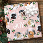 Christmas Joy Snowflake Schattigee Fotocollage Roz Cadeaupapier<br><div class="desc">Verspreid een beetje vreugde dit vakantieseizoen met aangepaste foto inpakpapier! Deze leuke kerst sjabloon toont zes van uw favoriete foto's, en is gepersonaliseerd met de naam van de ontvanger, uw familienaam, of het vakantiejaar. Een stijlvol, modern design met cirkelvormige lijsten tegen een feestelijke achtergrond van bladeren, bessen, sneeuwvlokken en sterretjes,...</div>