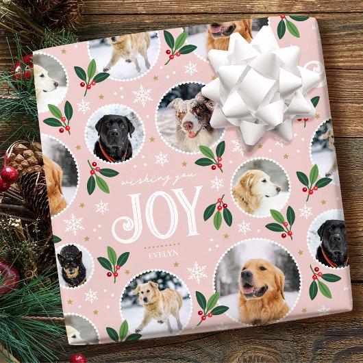 Christmas Joy Snowflake Schattigee Fotocollage Roz Cadeaupapier