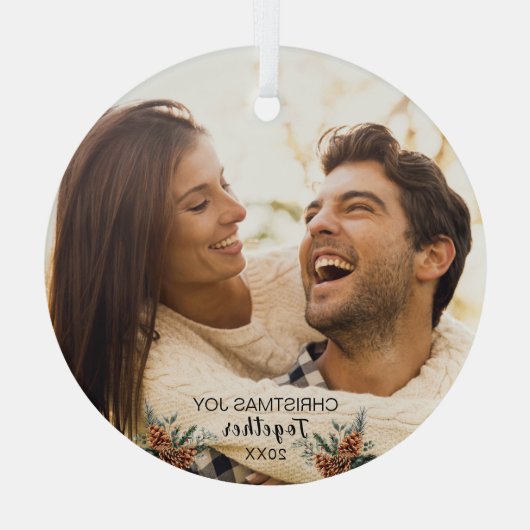 Christmas Joy Together Paar Glas Ornament (Achterkant)