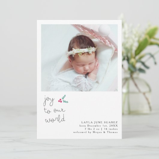 Christmas Joy White Foto Aankondiging Geboorte (Staand voorkant)