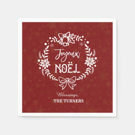 Christmas Joyeux Noel Gold Snowflakes Monogram Servet (Voorkant)