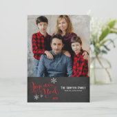 Christmas Joyeux Noel Snowflakes Buffalo Plaid Feestdagenkaart (Staand voorkant)