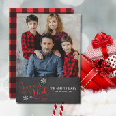Christmas Joyeux Noel Snowflakes Buffalo Plaid Feestdagenkaart