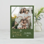 Christmas Joyeux Noel Snowflakes Green Plaid Feestdagenkaart (Staand voorkant)