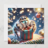 Christmas Jumping Spider Holding Gift Feestdagenkaart (Voorkant)