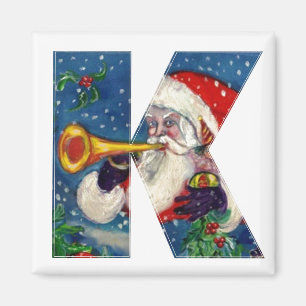CHRISTMAS K LETTER/SANTA BUGLER MONOGRAM MAGNEET
