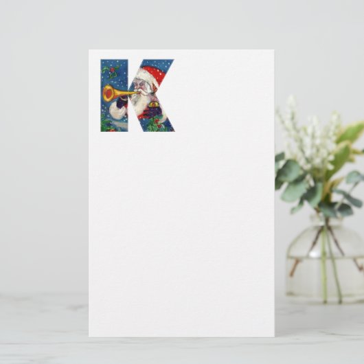 CHRISTMAS K LETTER/SANTA CLAUS BUGLER MONOGRAM BRIEFPAPIER (Staand voorkant)