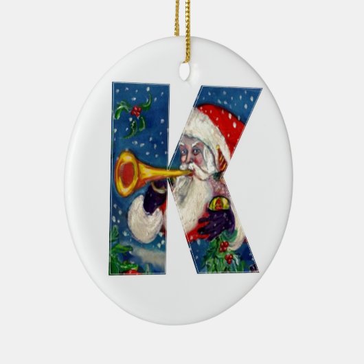 CHRISTMAS K LETTER/SANTA CLAUS BUGLER MONOGRAM KERAMISCH ORNAMENT (Rechts)