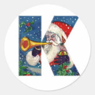 CHRISTMAS K LETTER/SANTA CLAUS BUGLER RONDE STICKER