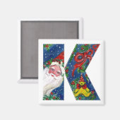 CHRISTMAS K LETTER/SANTA RED RIBBON MONOGRAM MAGNEET (Voorkant / Achterkant)