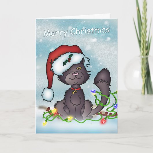 Christmas Kaart - Merry Christmas Grey Cat (Voorkant)