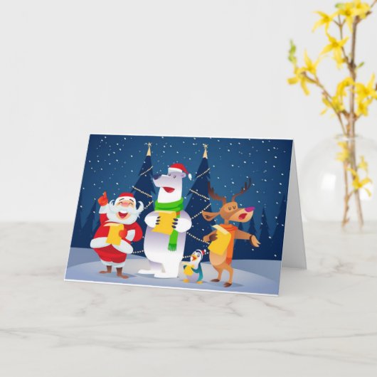 CHRISTMAS-KAART VAN 1 JAAR MET SANTA/CAROLERS KAART (Gele Bloem)