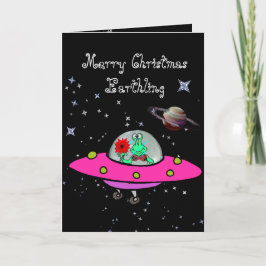 Christmas Kaart w / Alien in een ruimteschip en pl