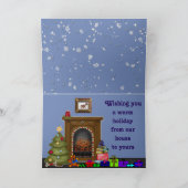 Christmas Kaart w / Basset in Snow & Fireplace & T (Binnen)