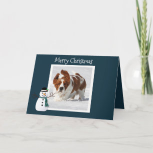 Christmas Kaart w / Mooie Basset Hound in Snow