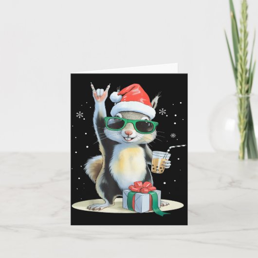 Christmas Kawaii Squirrel Bubble Tea Boba Squirrel Kaart (Voorkant)