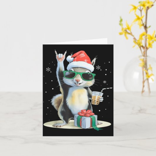 Christmas Kawaii Squirrel Bubble Tea Boba Squirrel Kaart (Gele Bloem)