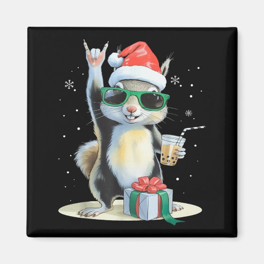 Christmas Kawaii Squirrel Bubble Tea Boba Squirrel Magneet (Voorkant)