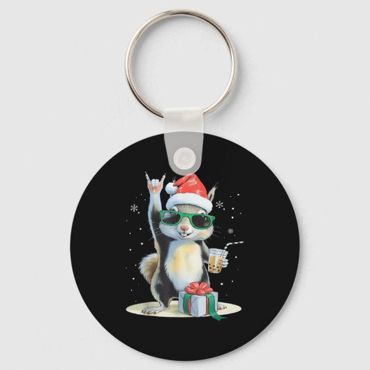 Christmas Kawaii Squirrel Bubble Tea Boba Squirrel Sleutelhanger (Voorkant)
