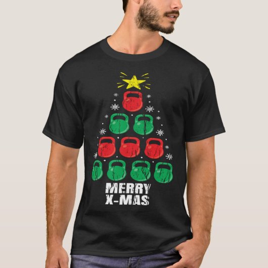 Christmas Kettlebells Tree Holiday  Workout T-shirt (Voorkant)