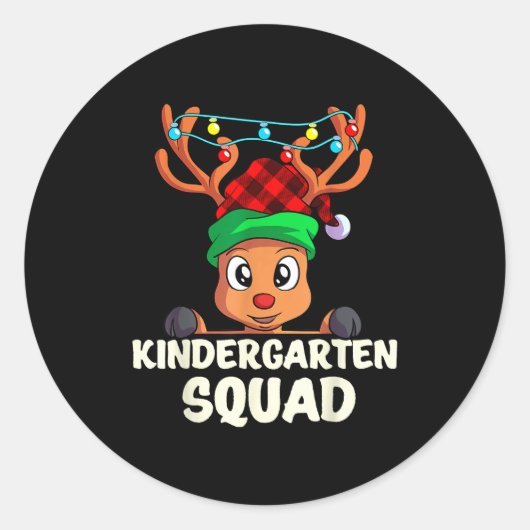 Christmas Kindergarten Squad Red Buffalo Plaid Rei Ronde Sticker (Voorkant)
