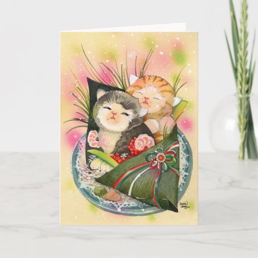 Christmas Kitten Handroll sushi Feestdagen Kaart (Voorkant)