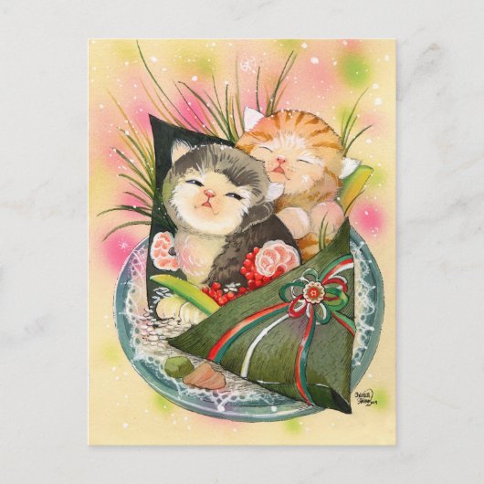 Christmas Kitten Handroll sushi Feestdagenkaart (Voorkant)