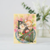 Christmas Kitten Handroll sushi Feestdagenkaart (Staand voorkant)