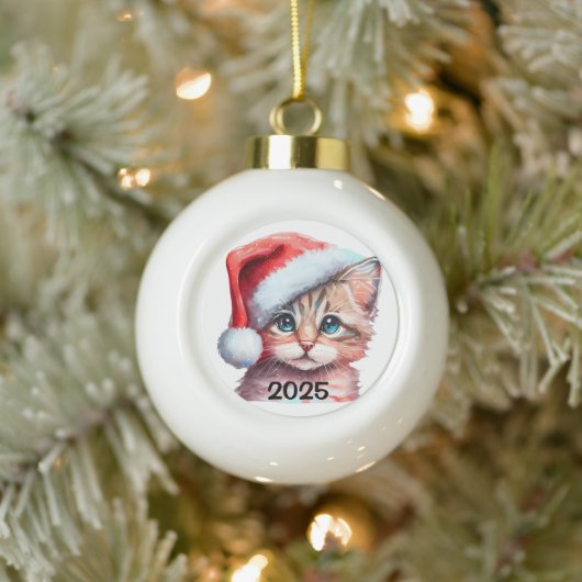 Christmas Kitten Keramische Bal Ornament (Boom)