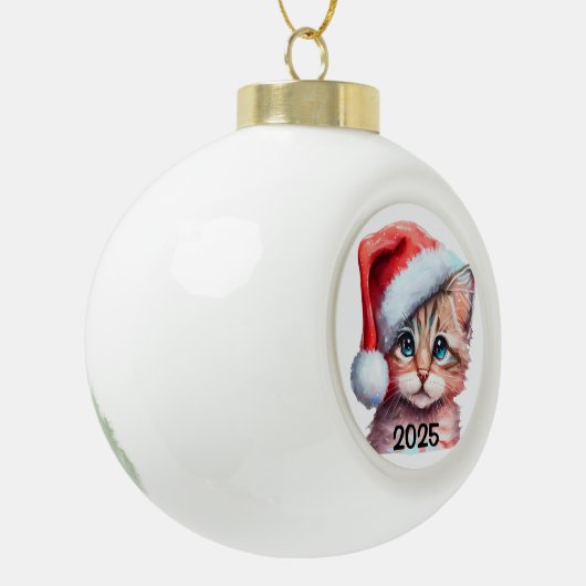 Christmas Kitten Keramische Bal Ornament (Links)