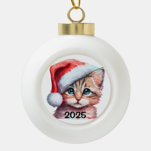 Christmas Kitten Keramische Bal Ornament (Voorkant)