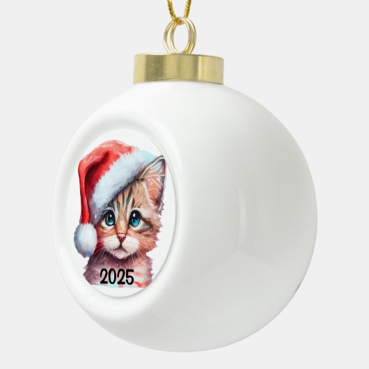 Christmas Kitten Keramische Bal Ornament (Rechts)