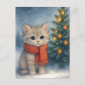 Christmas Kitten Postcard Cute Cat in Red Scarf  Briefkaart (Voorkant)