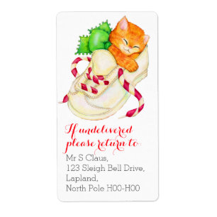Christmas kitten retour adreslabels etiket