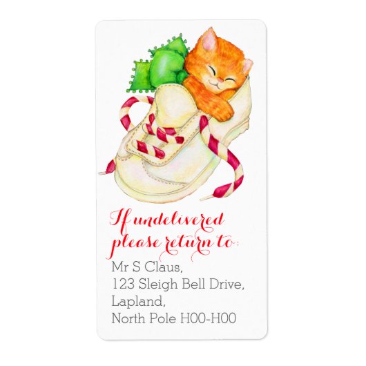 Christmas kitten retour adreslabels etiket (Voorkant)