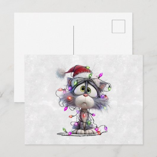 Christmas Kitten tangled in Lights Briefkaart (Voorkant / Achterkant)