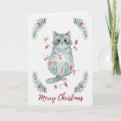 Christmas Kitten Tangled in Lights Card Kaart (Voorkant)