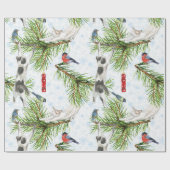 Christmas kitten with Birds Cadeaupapier (Vlak)