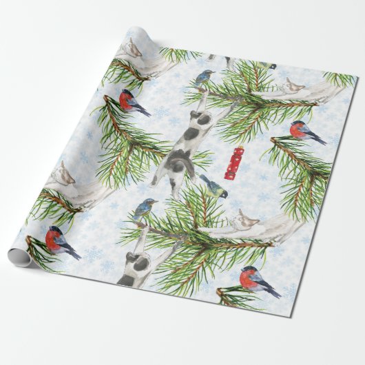 Christmas kitten with Birds Cadeaupapier (Uitgerold)