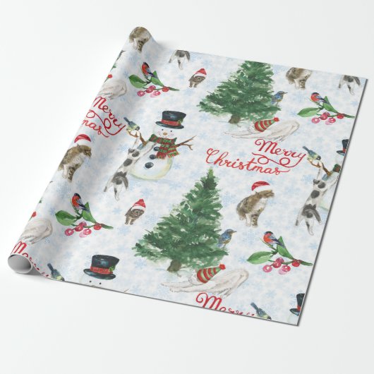 Christmas Kittens and Snowmen Cadeaupapier (Uitgerold)