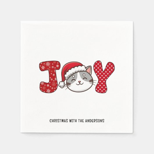 Christmas Kitty Cat "JOY" Custom Paper Servet (Voorkant)
