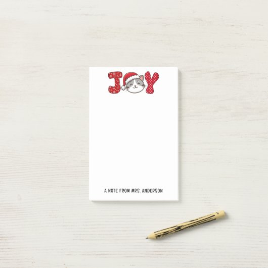 Christmas Kitty Cat "JOY" Custom Post-it® Notes (Op bureau)