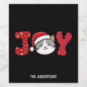 Christmas Kitty Cat "JOY" Custom Wijn Etiket (Enkel label)