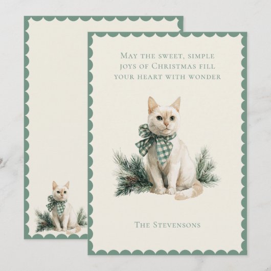 Christmas Kitty Cat with Pine Flat Holiday Card Feestdagenkaart (Voorkant / Achterkant)