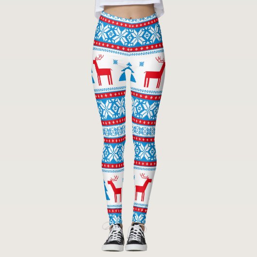 Christmas Knit Graphic – Sneeuwvlokken & Rendieren Leggings (Voorkant)
