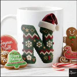Christmas Knit Sweater Letter N Santa Hat Koffiemok