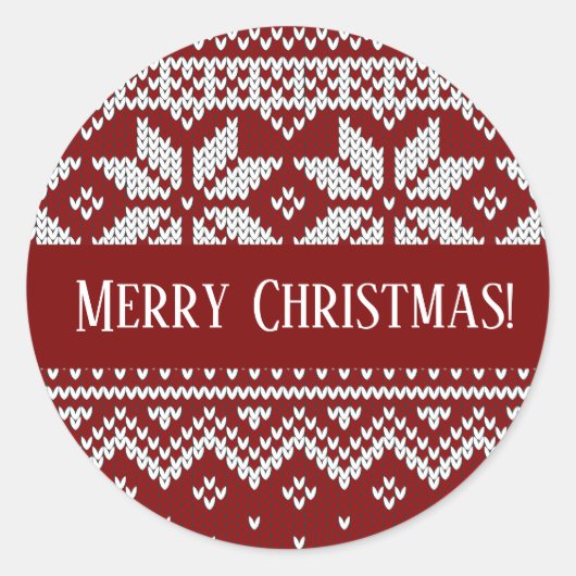 Christmas Knitted Red and White Sweater Ronde Sticker (Voorkant)
