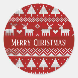Christmas Knitted Sweater Red and White Ornaments  Ronde Sticker
