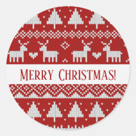 Christmas Knitted Sweater Red and White Ornaments  Ronde Sticker